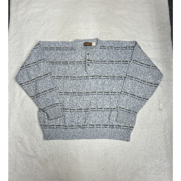 Vintage Northern Explorers Textured Knit Blue Henley Sweater Men's Size XL - Picture 1 of 9